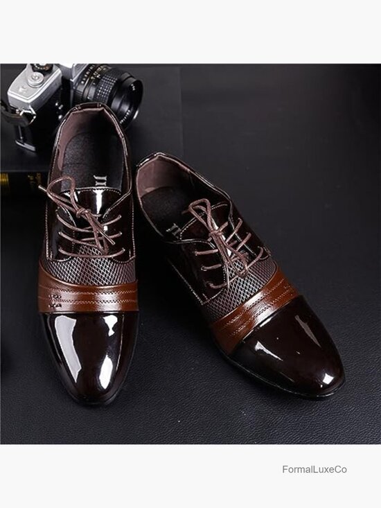 Patent Leather Oxfords Dress Shoes Business Casual Breathable Mesh Lace-Up